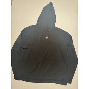 Justify Brand, Black Hooded Pullover w/ Rose, Large Hoodie